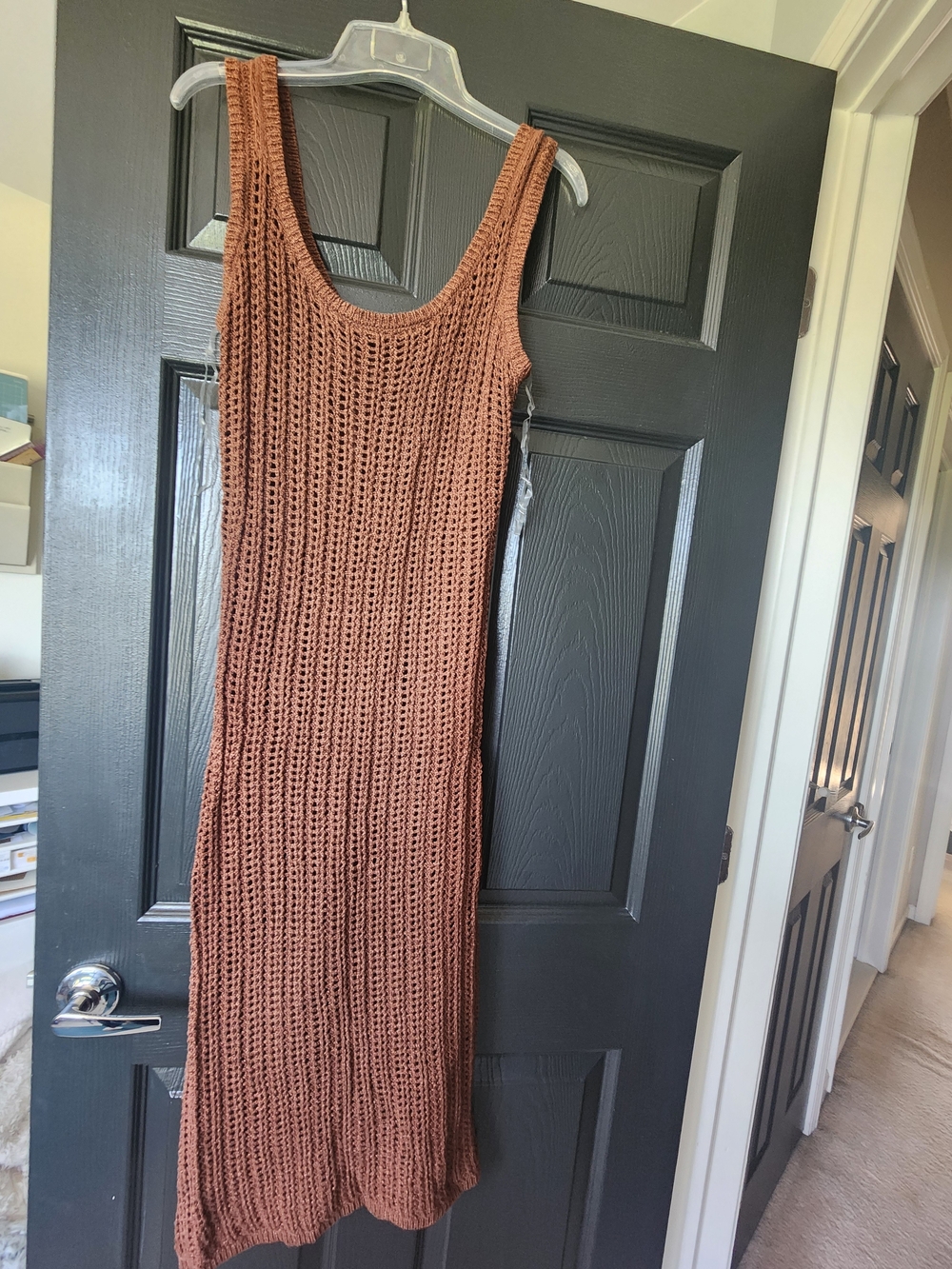 SO Ribbed Knit Maxi Dress in Rust Brown